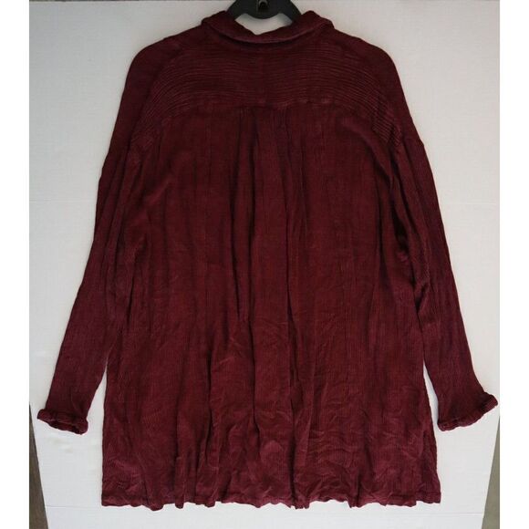 Free People Women's Sz XS Maroon Spin Me Oversized Button Down Shirt Dress - Picture 5 of 7